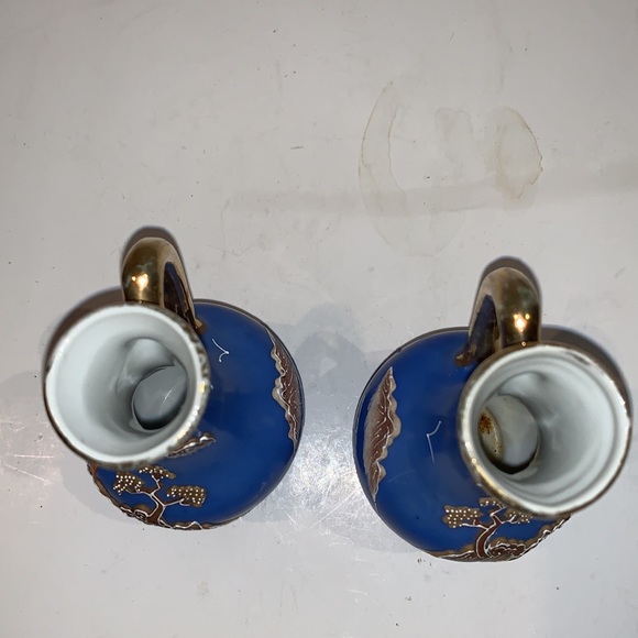 1920s Japan Hand-painted Gaudy Blue Willow Moriage & Gold Porcelain Vases/tray - Picture 5 of 12